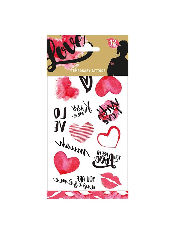 Love Tattoos - Tijdelijke Tattoo - Body Glitter - Plak Tattoos - Nep Tattoo - Fake Tattoo - Liefde - Kinderen en volwassenen - 1 Vel met 12 tattoos