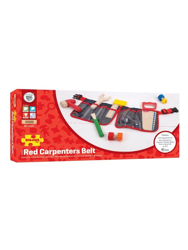 Rode Gereedschapsgordel met Houten Gereedschap - Bigjigs - Met Klipsluiting - 10-Delig