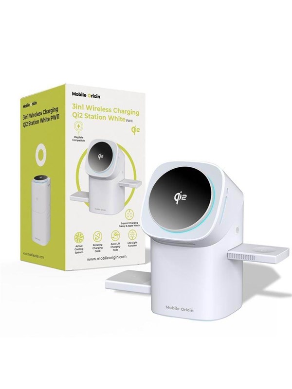 Mobile Origin 3in1 Wireless Charging Qi2 Station PW11 - white