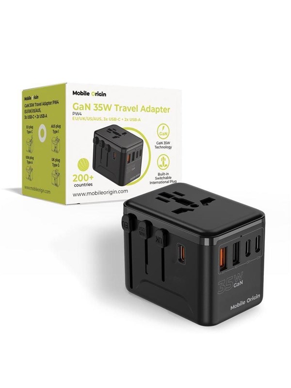 Mobile Origin GaN 35W Travel Adapter PW4 EU/UK/US/AUS - 3x USB-C + 2x USB-A