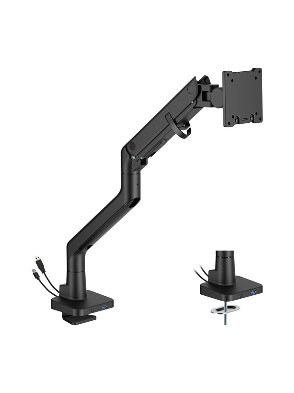 DUTZO Monitor arm voor 1 monitor (tot 57") - Heavy Duty Deluxe met USB A & C-poorten - Zwart