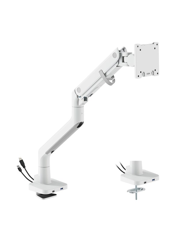 DUTZO Monitor arm voor 1 monitor (tot 57") - Heavy Duty Deluxe met USB A & C-poorten - Wit