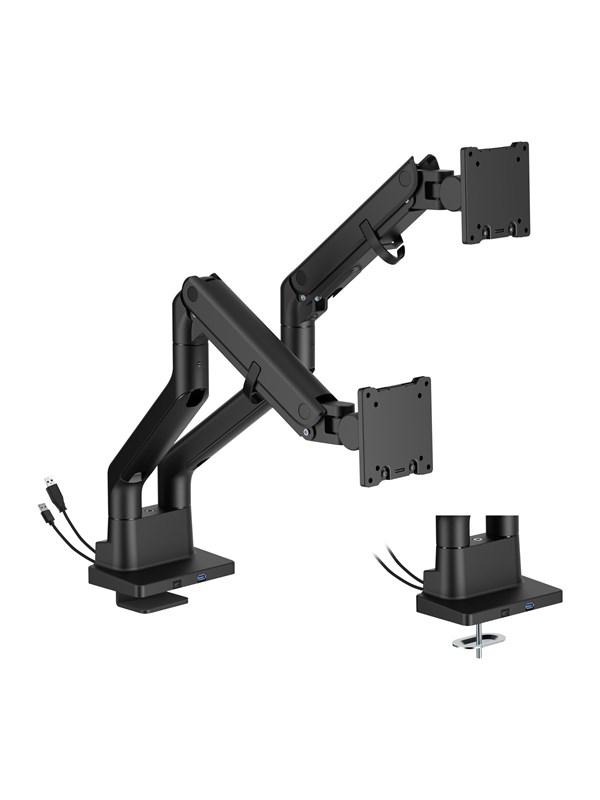 DUTZO Monitor arm voor 2 monitor (24" - 45") - Heavy Duty Deluxe met USB A & C-poorten - Zwart