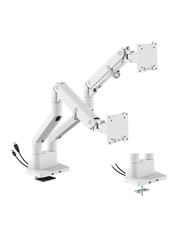 DUTZO Monitor arm voor 2 monitor (24" - 45") - Heavy Duty Deluxe met USB A & C-poorten - Wit