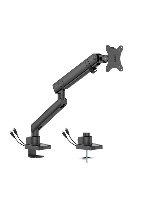 DUTZO Monitor arm voor 1 monitor (17"-40") - Pro+ editie 1 x USB A & 1 x USB C (Grijs / Zwart)