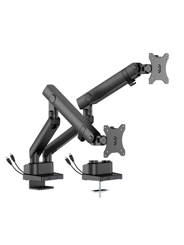 DUTZO Monitor arm voor 2 monitor (17"-35") - Pro+ editie 1 x USB A & 1 x USB C (Grijs / Zwart)