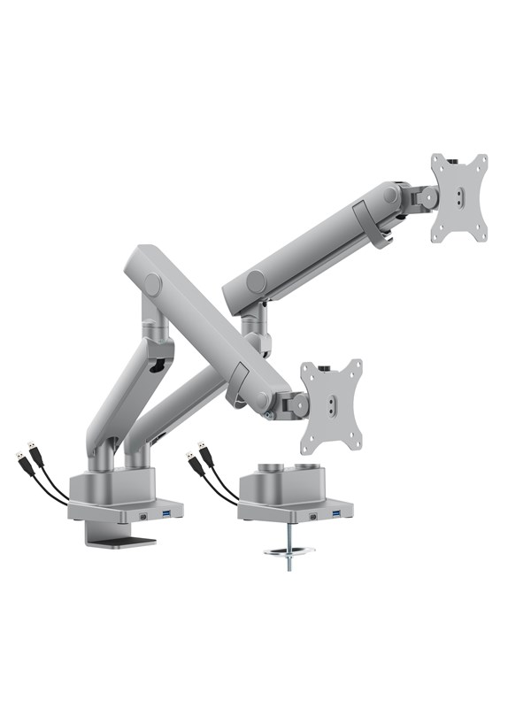 DUTZO Monitor arm voor 2 monitor (17"-35") - Pro+ editie 1 x USB A & 1 x USB C (Wit)