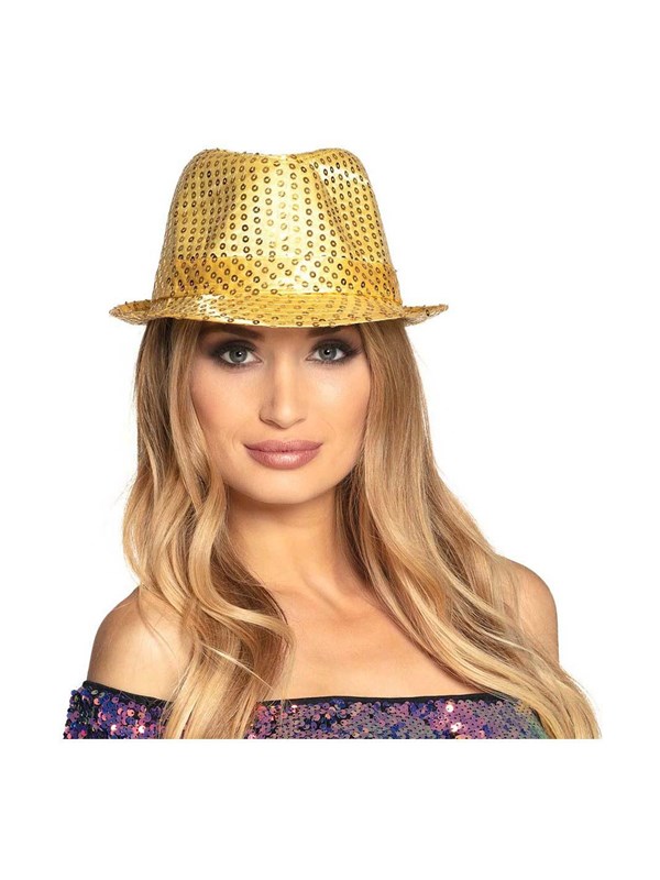 Boland - Hoed Popstar sequins goud Goud - 59 - Volwassenen - Unisex - 80's & 90's - Disco