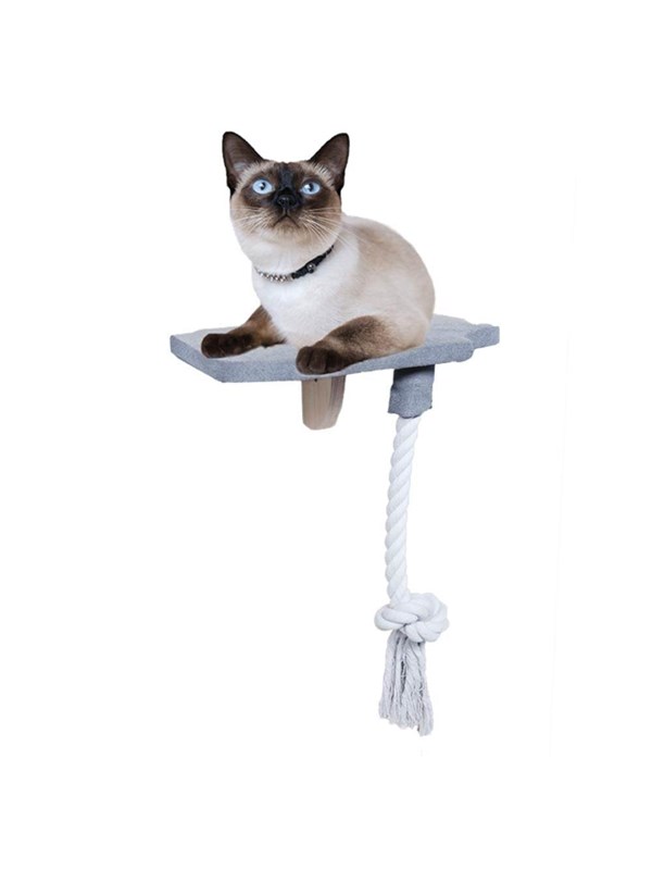 AFP Skywalk - Katten muur meubel - Kattenplatform met speeltouw - L 30 x B 26x H 50 cm - Grijs