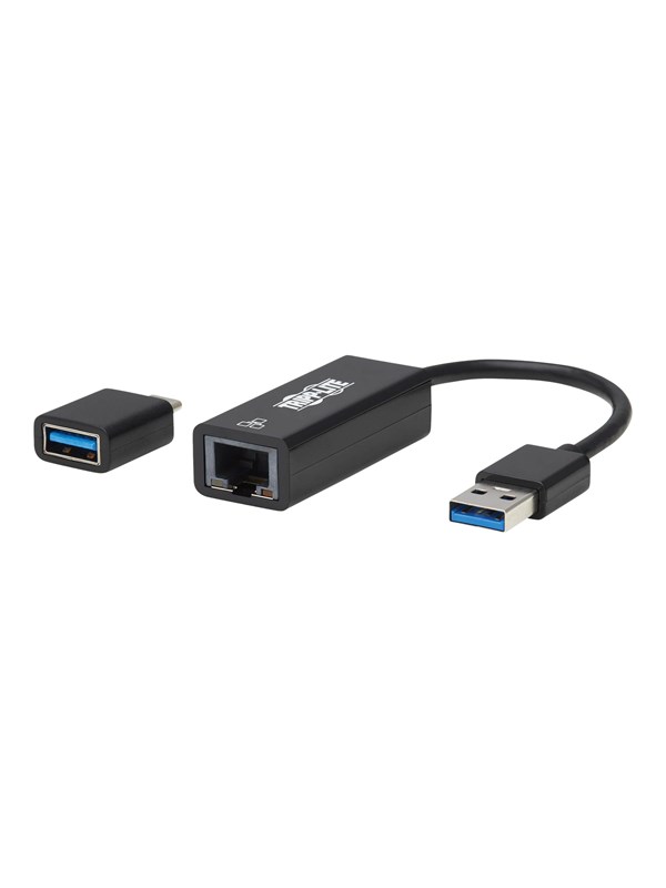 Eaton Tripp Lite Series USB-C USB-A to RJ45 Gigabit Ethernet Network Adapter (2xM/F) USB 3.2 Gen 1 Black