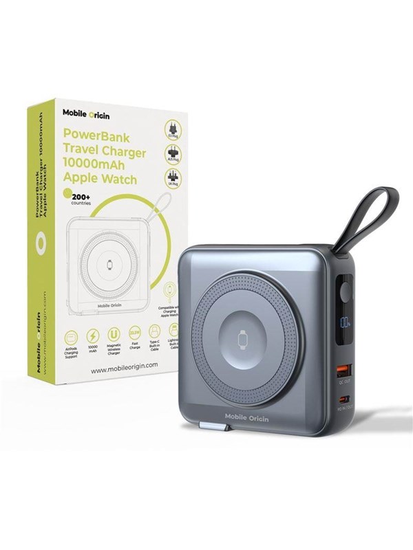 Mobile Origin PowerBank & Travel Charger - Lightning/USB-C Cable - MagSafe/AW/iPhone Compatible - grey - 10000 mAh