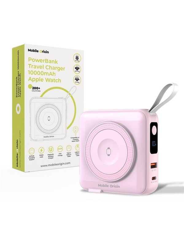 Mobile Origin PowerBank & Travel Charger - Lightning/USB-C Cable - MagSafe/AW/iPhone Compatible - pink - 10000 mAh