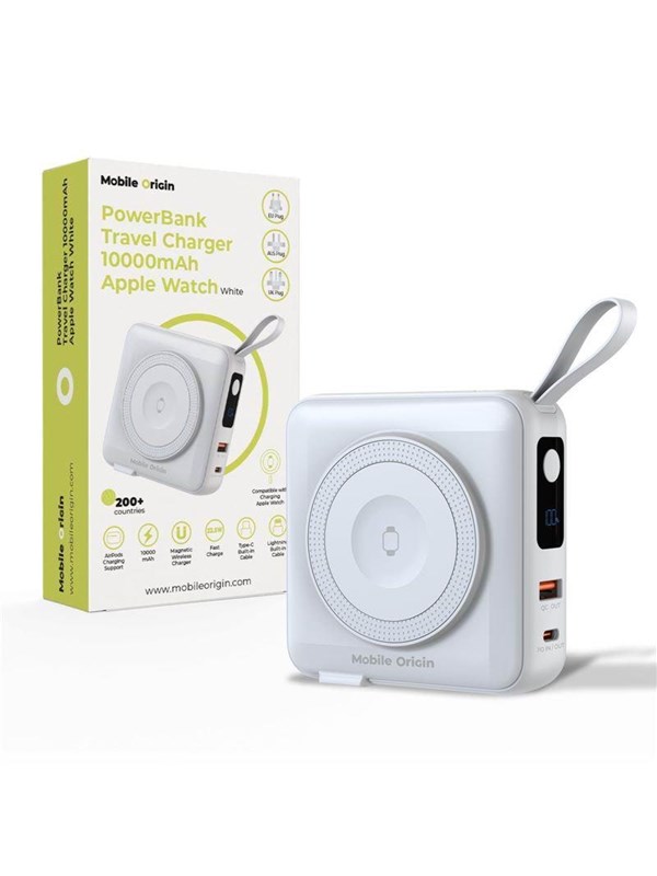 Mobile Origin PowerBank & Travel Charger - Lightning/USB-C Cable - MagSafe/AW/iPhone Compatible - white - 10000 mAh