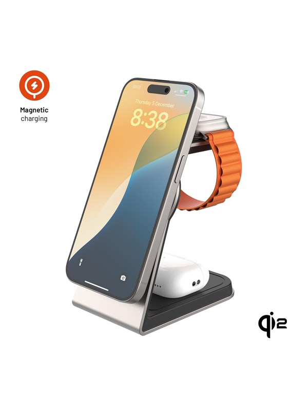 FIXED 3in1 Mag ALU Qi2 Wireless Charging station Titanium