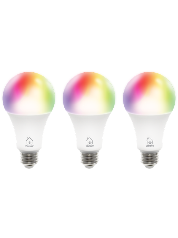 Deltaco Smart - LED light bulb - shape: A60 - E27 - 9 W - RGB/warm white/cold white light - 2700-6500 K - white (pack of 3)