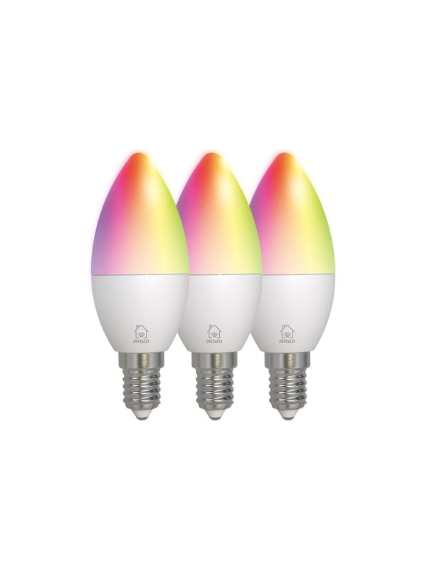Deltaco SMART HOME - LED light bulb - shape: C37 - E14 - 4.9 W - RGB light - 2700-6500 K - white (pack of 3)