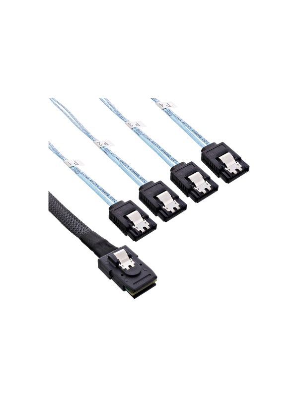 InLine® SAS verbindingskabel, Mini SAS SFF8087 naar 4x SATA,crossover,OCF, 0,75m