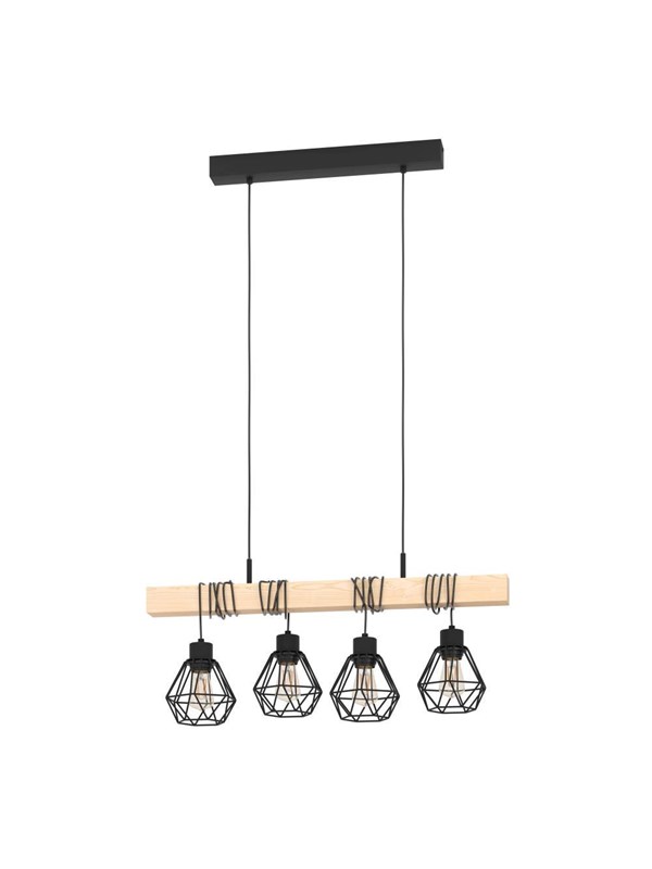 EGLO TOWNSHEND 5 LANGE TAFEL 4XE27 L700 ZWART/HOUT