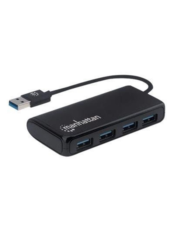 IC INTRACOM Manhattan USB-A 4-Port Hub 4x USB-A Ports 5 Gbps (USB 3.2 Gen1 aka USB 3.0) Bus Power SuperSpeed USB Black Three Year Warranty Box USB hub - 4 - Zwart