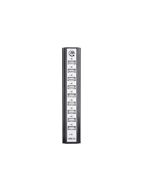 IC INTRACOM Manhattan USB-A 10-Port Desktop Hub 10x USB-A Ports 480 Mbps (USB 2.0) Bus or AC Power Hi-Speed USB Black Three Year Warranty Boxed USB hub - 10 - Zwart