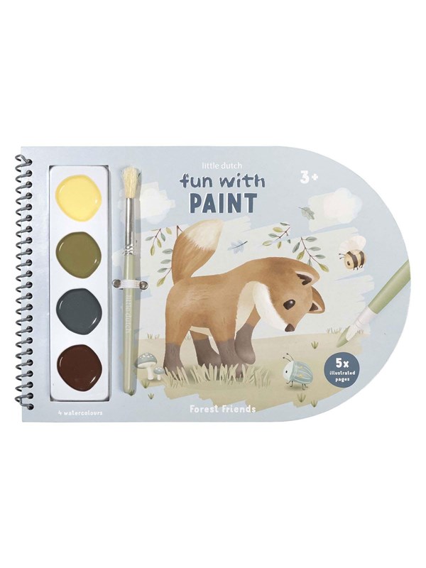 Little Dutch verfboek Forest Friends - knutselboek tekenen en schilderen, incl kwast en 4 kleuren verf - peuter kleuter - vakantieboek - speelgoed 3 jaar