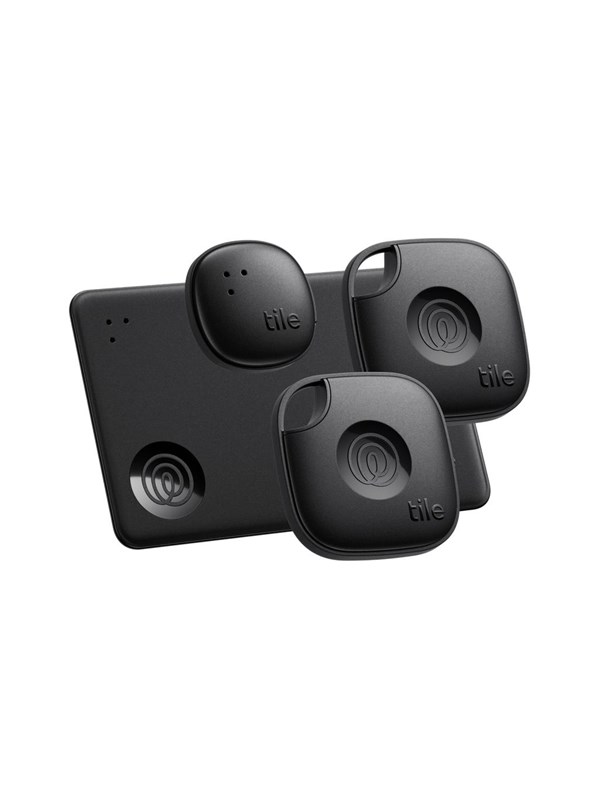 Life360 Tile Essentials - Krachtige Bluetooth Trackers - Item locator voor Sleutels, Portemonnees. Werkt met iOS en Android. 4-Pack (Zwart)