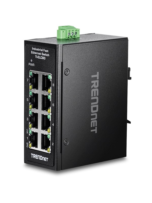 TRENDnet TI-ELC80 8-Port Industrial Fast Ethernet DIN-Rail Mini Switch