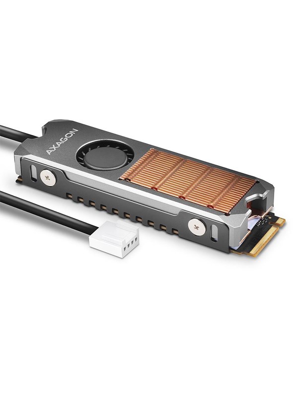 AXAGON CLR-M2FAN active fan - M.2 SSD, 80mm SSD, copper body, silicone thermal pads, height 13mm