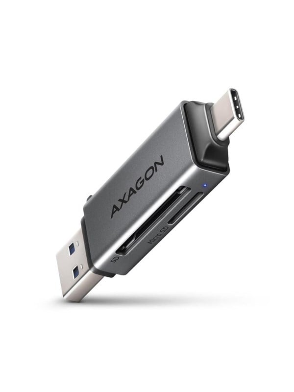 Axagon CRE-DAC USB-C+ USB-A 5 Gbps MINI card reader 2-slot & lun SD/microSD geheugenkaartlezer USB 3.0 Type-A/Type-C Grijs