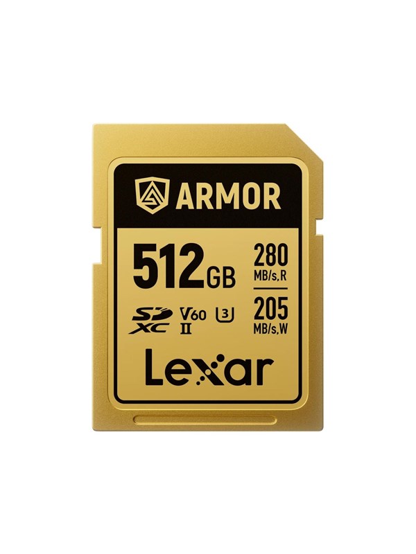 Lexar SDXC Pro Gold Series ARMOR UHS-II 512GB - Lezen 280MB/s, Schrijven 210MB/s - V60 - IP68 RVS