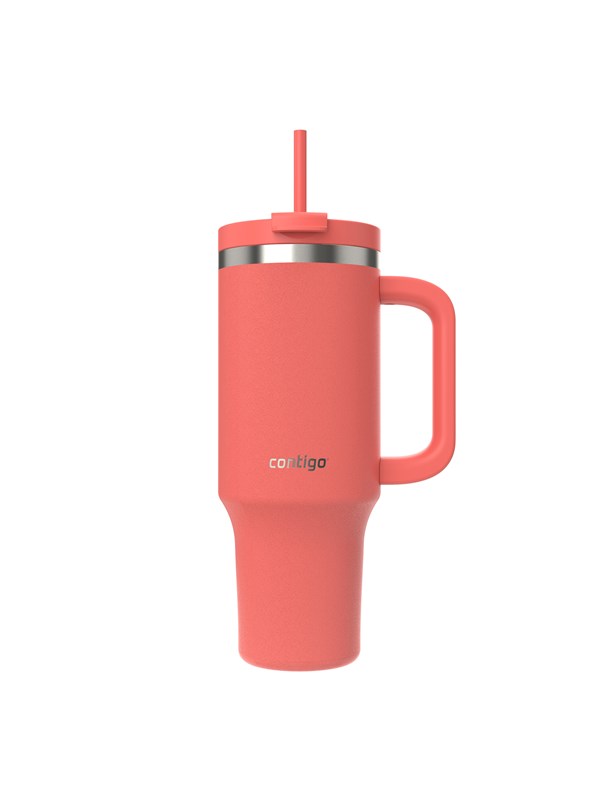 Contigo Tumbler Streeterville 1,2 liter met handvat | Roestvrijstalen vacuüm geïsoleerde waterfles met rietje en deksel | Koud voor 29 uur | Reisbeker | Thermosfles | BPA-vrij | Coral
