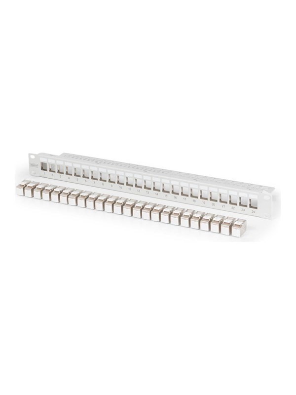 DIGITUS - Modulares Patch Panel, 24-Port, bestückt mit 24x DN-93615 Patchpaneel 483 mm (19) CAT 6A Grijs Ingericht