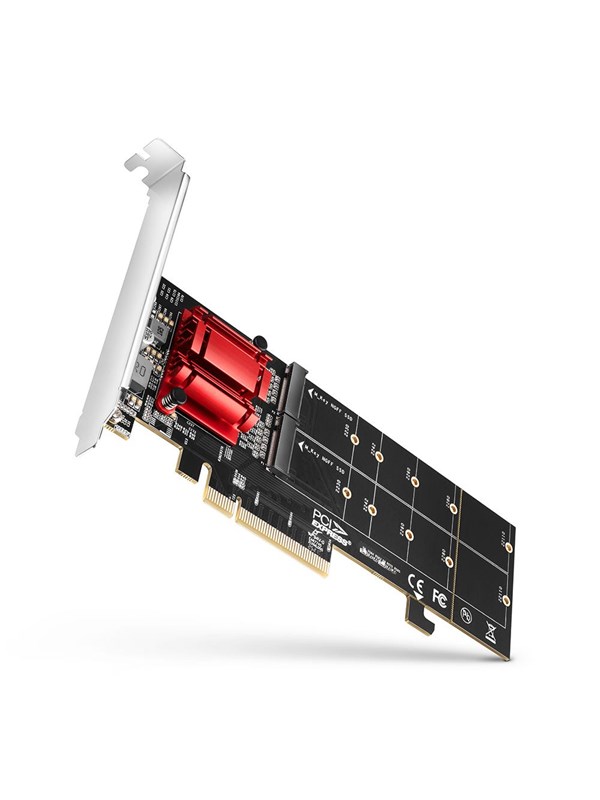 AXAGON PCEM2-ND PCE-E 3.0 8x - dual M.2 NVMe M-key slot adapter w. dataswitch, SP & LP, up to 110mm SSD