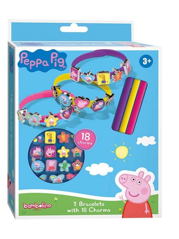 Peppa Pig armbandjes maken set 3 schuif armbandjes met 18 bedels - speelgoed junior vanaf 3 jaar peuter kleuter