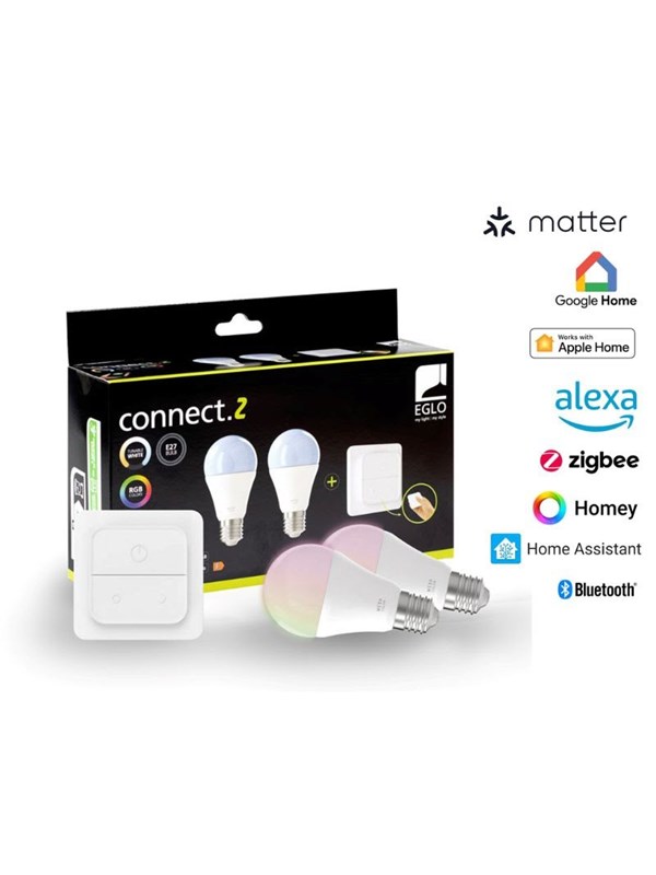 EGLO E27 LED-Z MATTER A60 RGB/CCT 11W 1300lm opal 2-pack w/switch