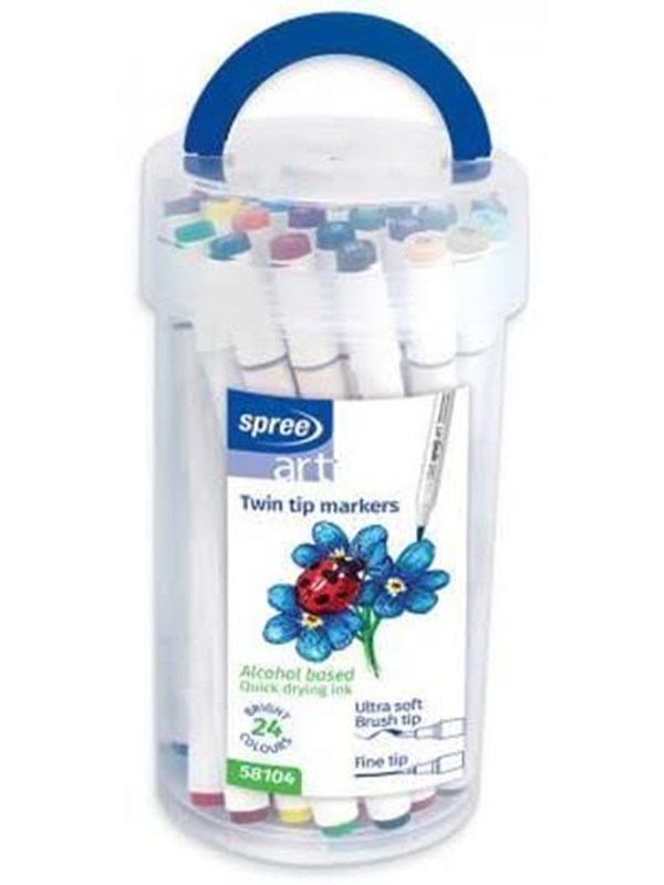 SPREE TWIN MARKER 24 colors. Brush/fine tip