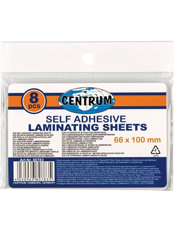 CENTRUM Lamination pockets 66*100mm 8 pcs.