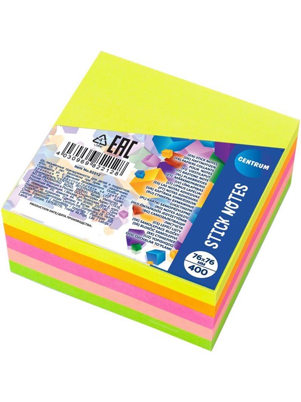CENTRUM StickNotes 75*75mm 400 sheets neon ass