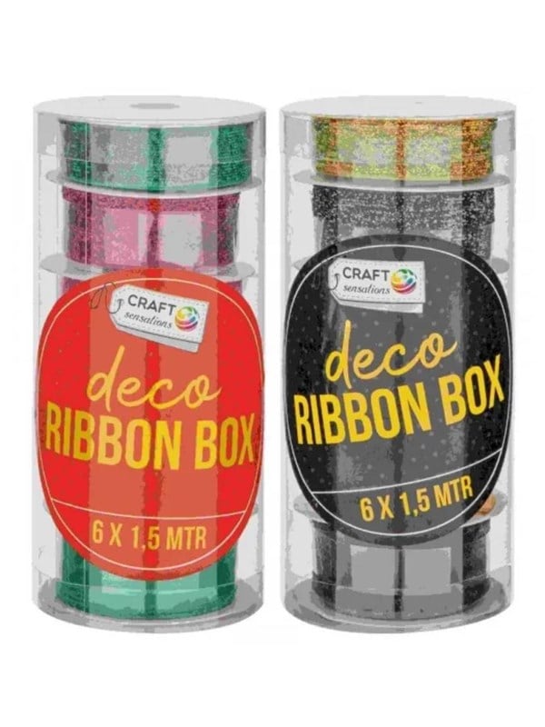 Creative Craft Group Gift ribbon 6 wide rolls in round box. Ace
