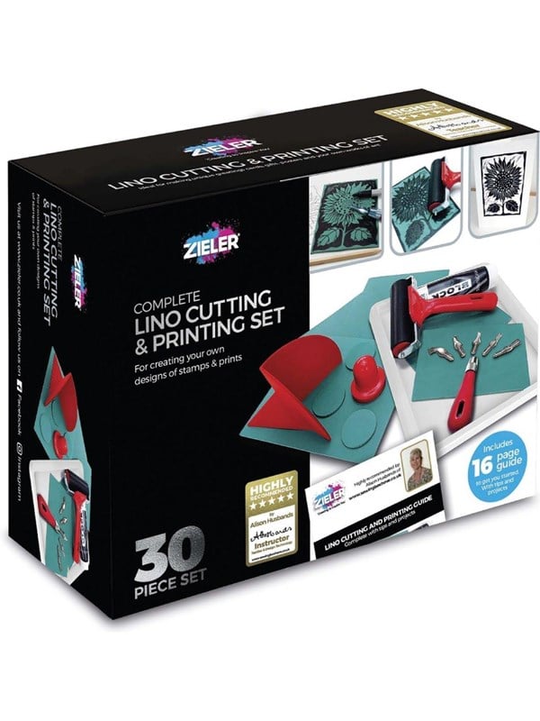 Zieler Complete Linoleum Starterset - 30 delig - Lino Snij & Print Set - Inclusief Platen, Gutsen & Roller - Met Handleiding