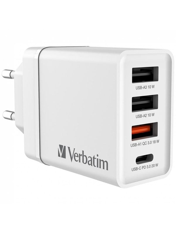 Verbatim CHR-30EU2 USB-oplader 30 W 3x USB-A, 1x USB-C USB PD, QC 3.0, USB PD 3.0 Wit