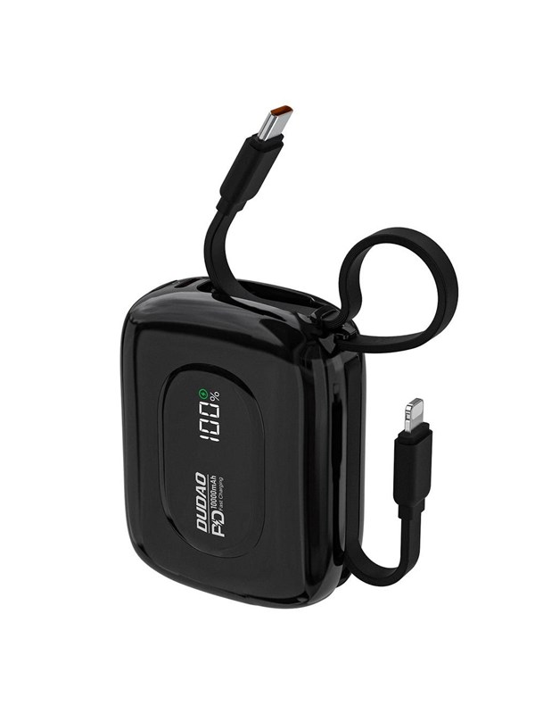 Dudao K32 Powerbank 22.5W 10000 mAh with Built-in USB-C/ Lightning Cable - Black - 10000 mAh