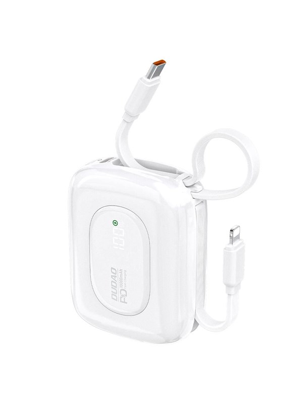 Dudao K32 22.5W 10000 mAh Powerbank with Built-in USB-C/ Lightning Cable - White - 10000 mAh