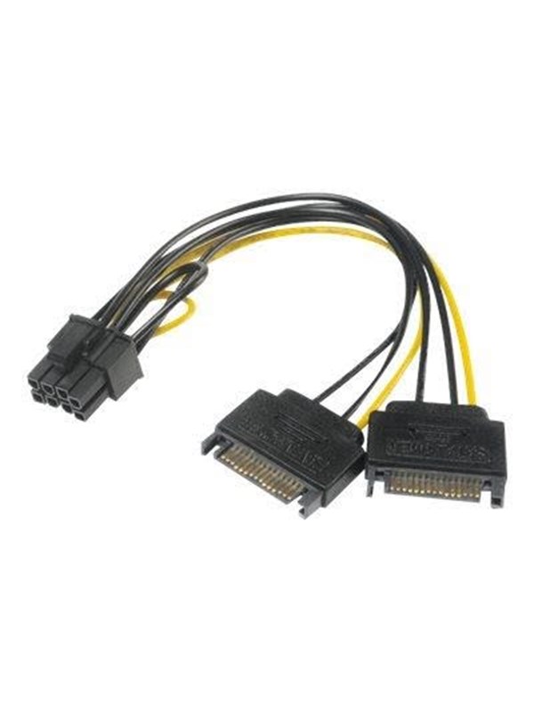 Akasa SATA power to 6+2pin PCIe adapter, 2 x SATA (male) power to 6+2pin PCIe (female) connector