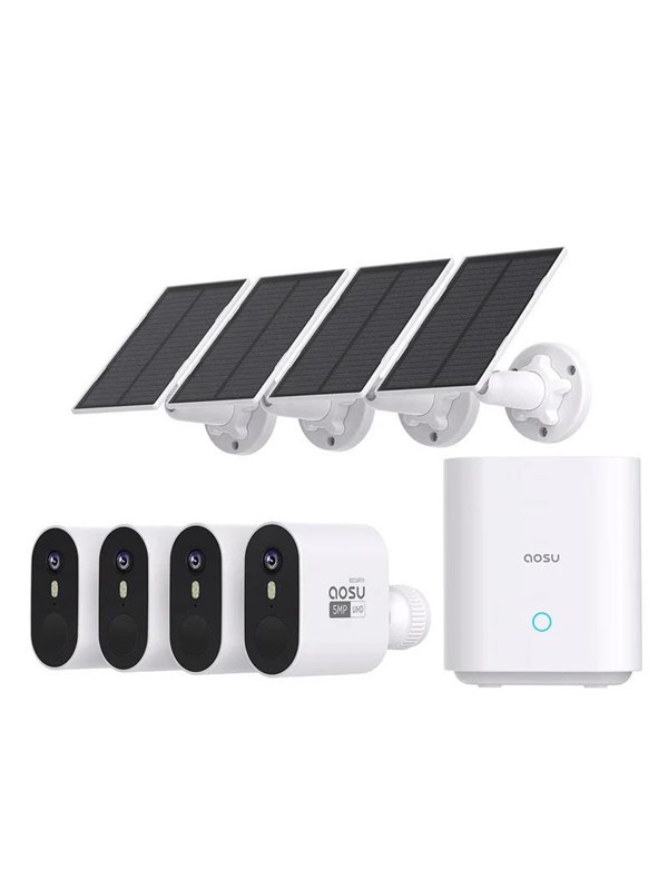AOSU SolarCam System Max - 4 Beveiligingscamera’s - 2K Resolutie - Zonne-energie - Draadloos - 32GB