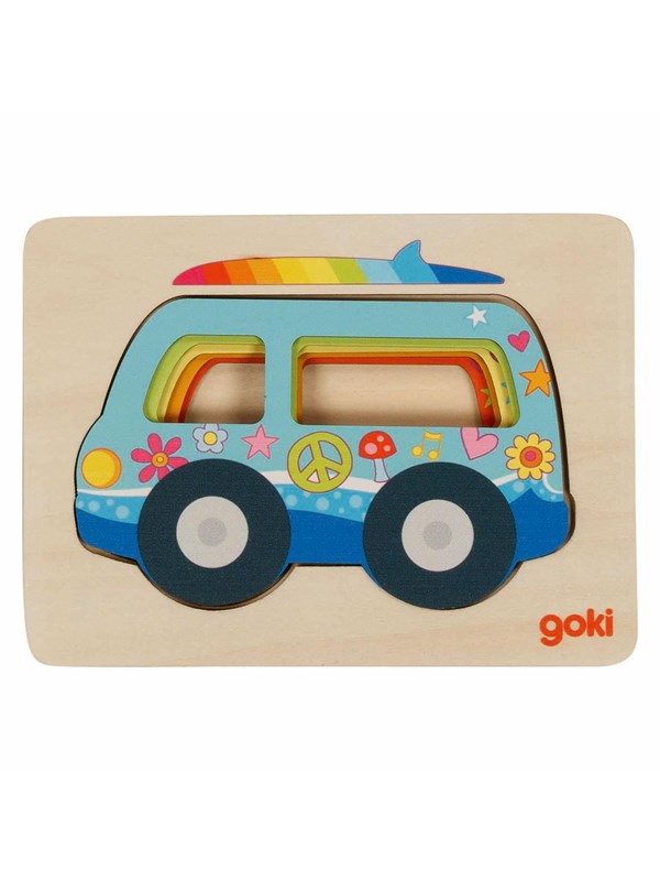 GOKI Puzzel - Auto's - 5 stukken - 15x11x1,5cm - Hout - 2+