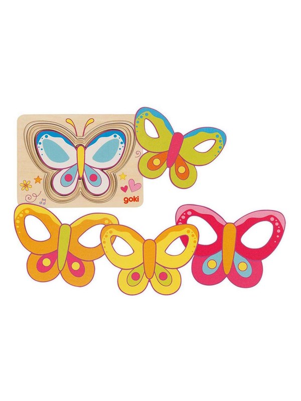 GOKI Puzzel - Vlinders - 5 delen - 5 lagen - 15x11x1,5cm - Hout - 2+