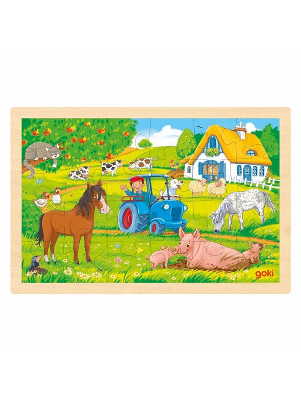 GOKI Puzzel - Boerderij - 24 stukjes - 30x20x0,8cm - Hout - 3+