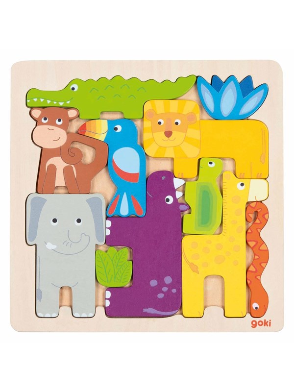 GOKI Puzzel - Safari - 11 stukken - 21x21x0,8cm - Hout - 3+