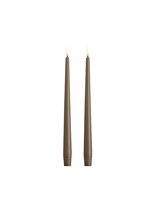 Moods & More LED taper candle - Slim - Dark sand - 23x300 mm - 2 pcs